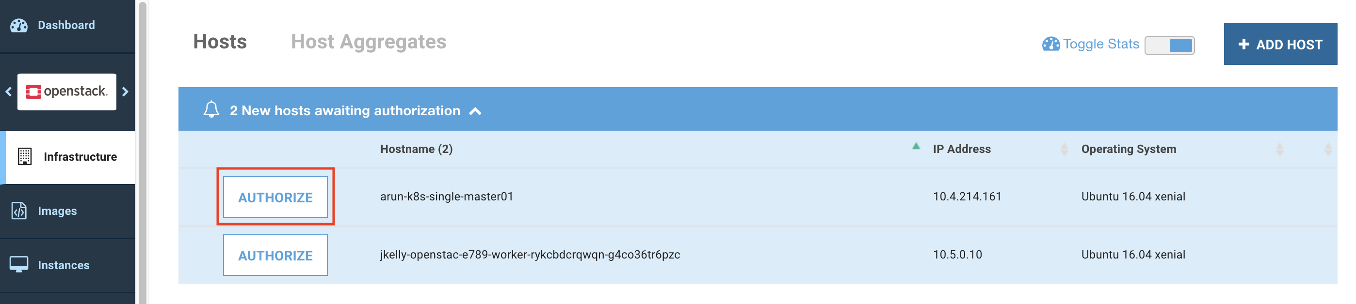 Platform9 UI – Infrastructure - Hosts
